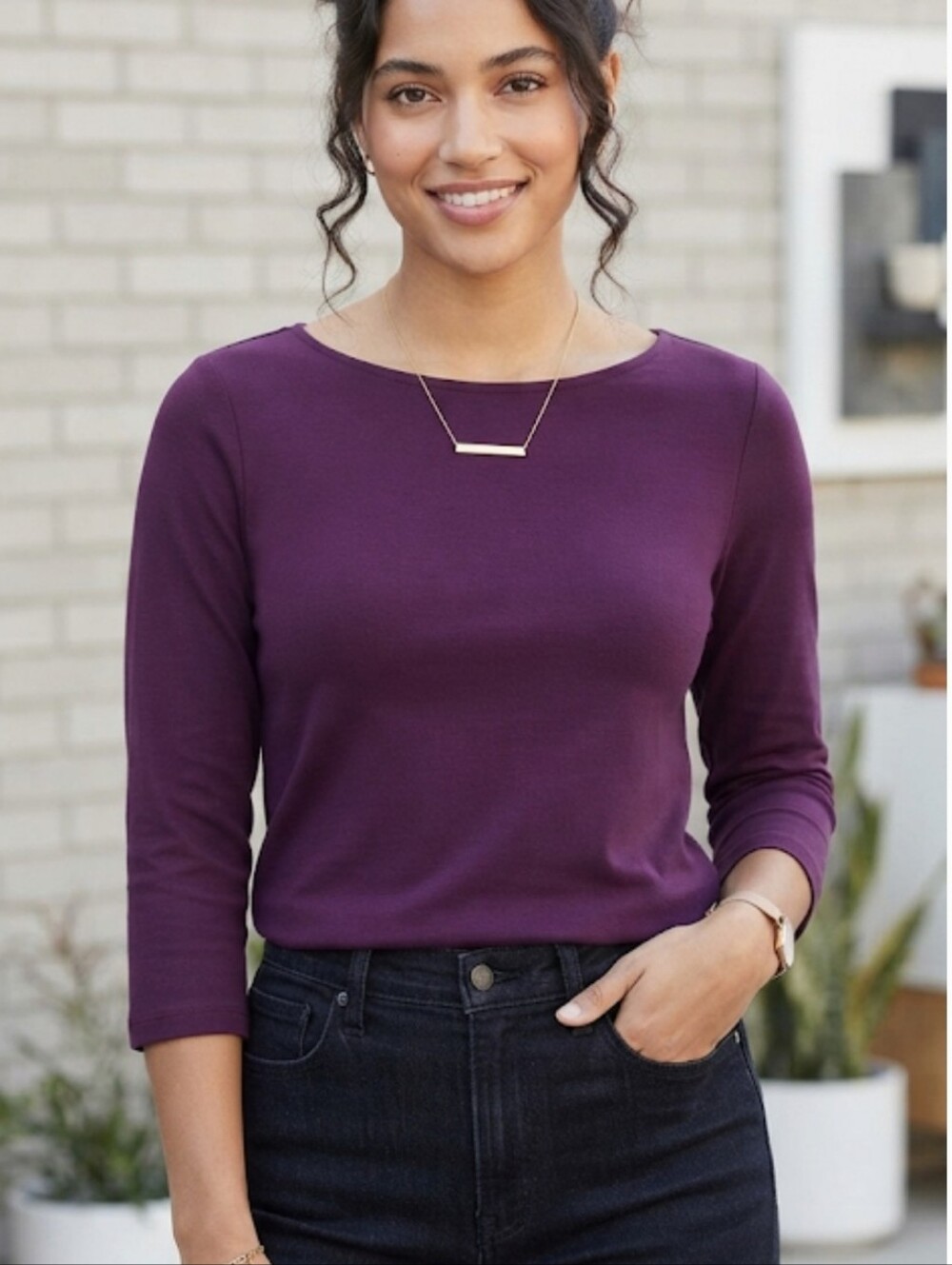 Eileen Fisher ‎ top  relaxed boat neckline Viscose Blend Size Large